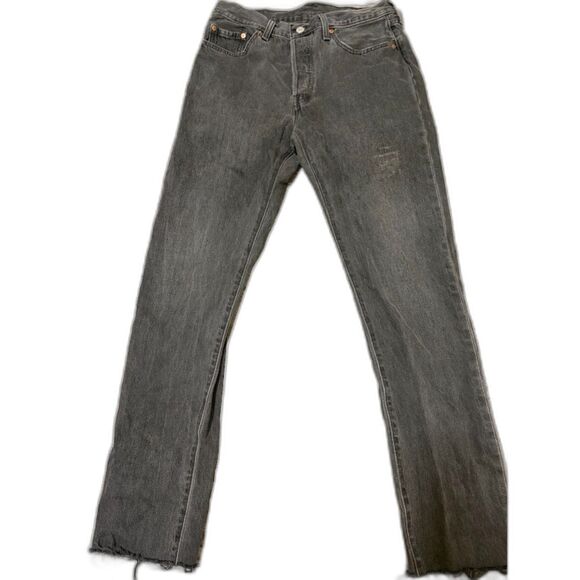 Levi’s 501 Jeans 29x32 Black Button Fly Distressed Frayed Hem Grunge Streetwear - Picture 2 of 12